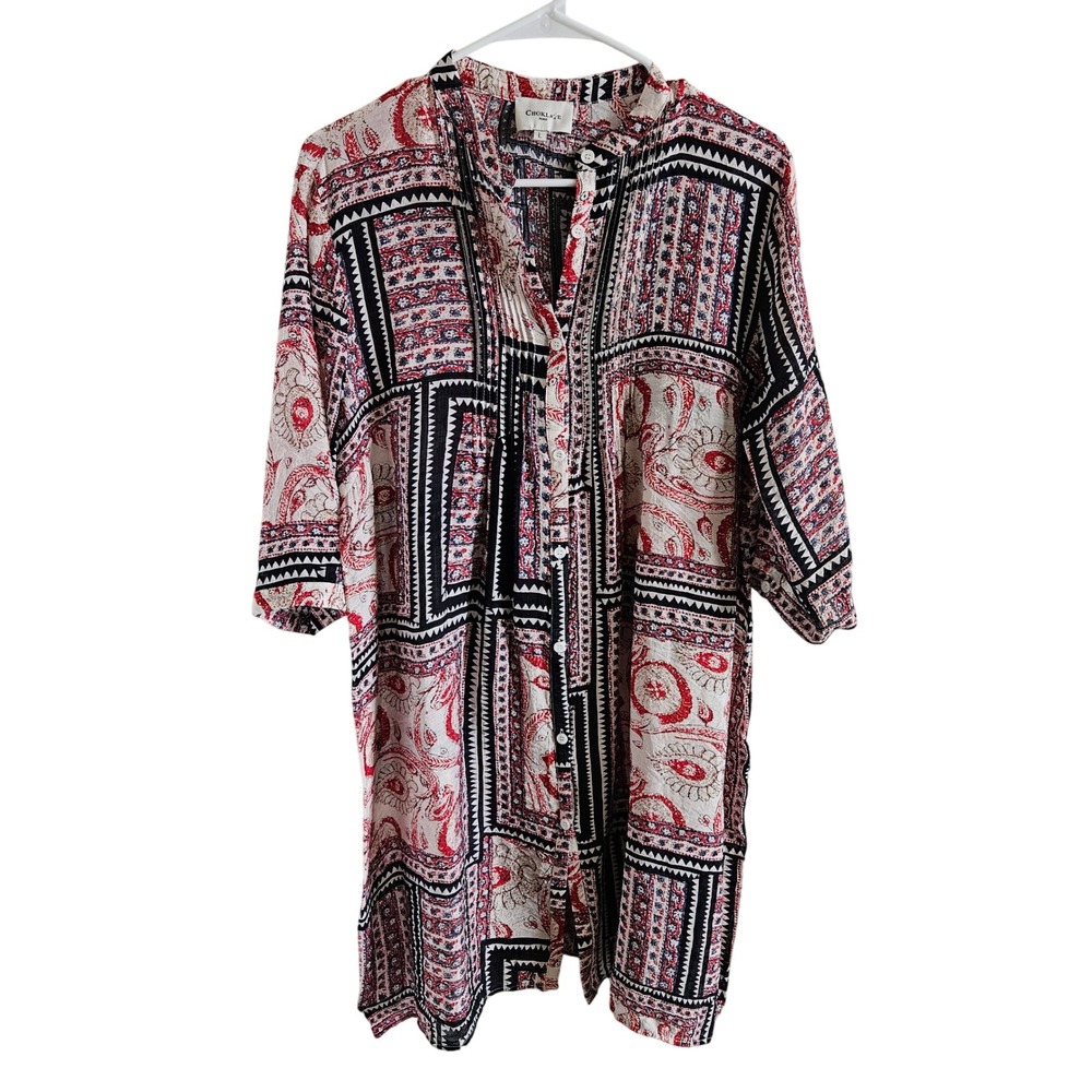 CHOKLATE Paris Woman SZ L "Mona" Dress Button Front Silk Blend Paisley SemiSheer